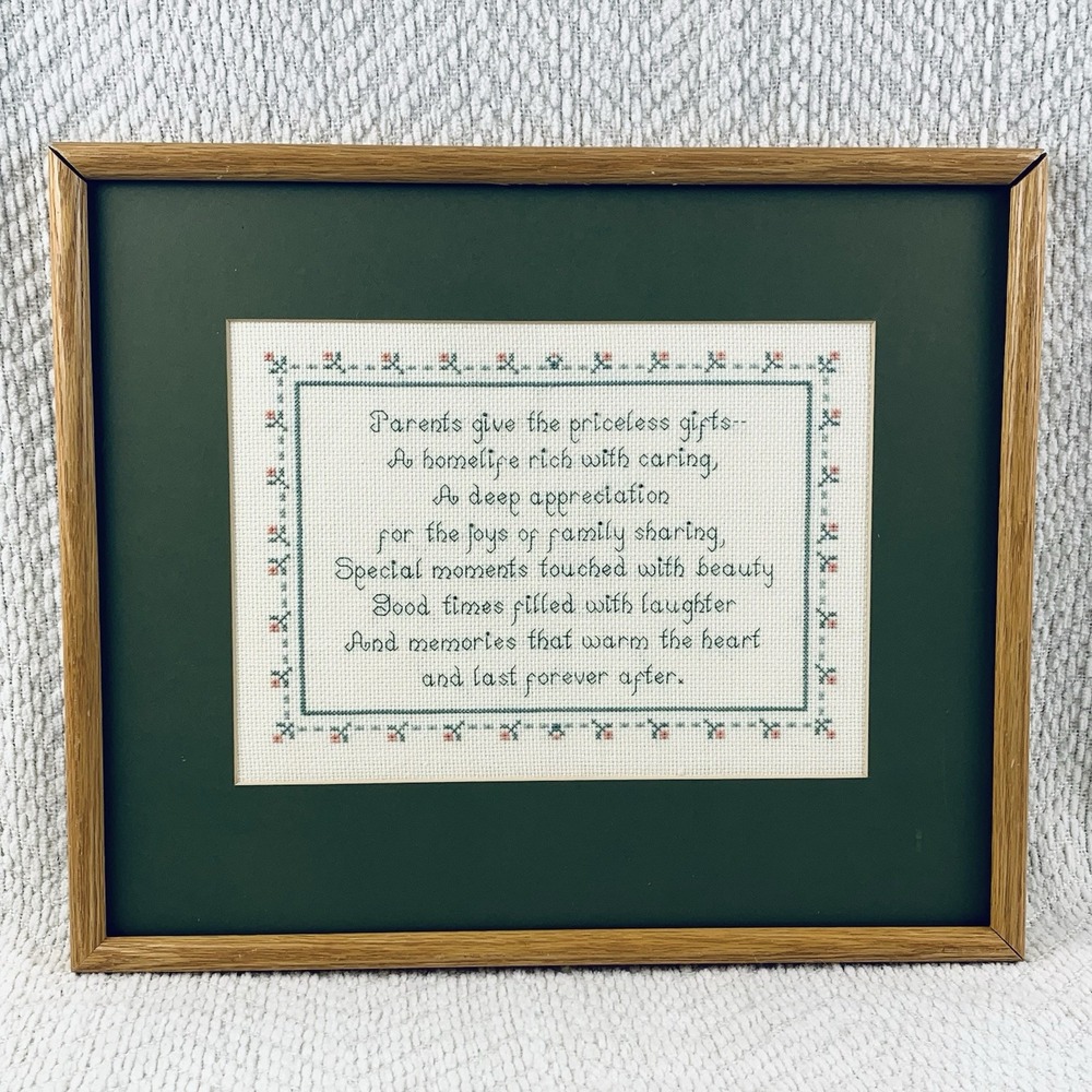 Cross Stitch‎ COMPLETED Parents Children Love Family Flowers Cottage Core Decor